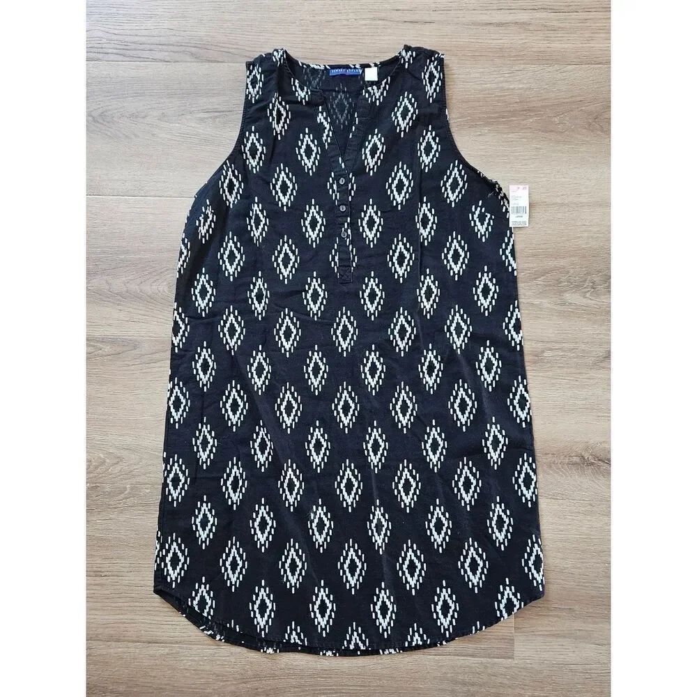 Simply Styled Black and White Diamond-Print Sleeveless Dress Size L